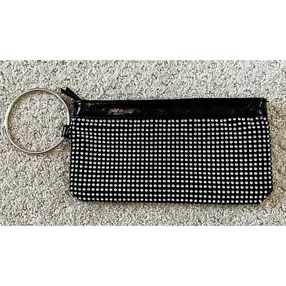 Unbranded Handbags - Black Patent Leather Rhinestone Bling Clutch Handbag Silver Biker Moto Wristlet